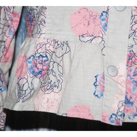 Lemon Way Size L Peplum Jacket Stretch Floral Lightweight Long Sleeve Pockets - Picture 4 of 10